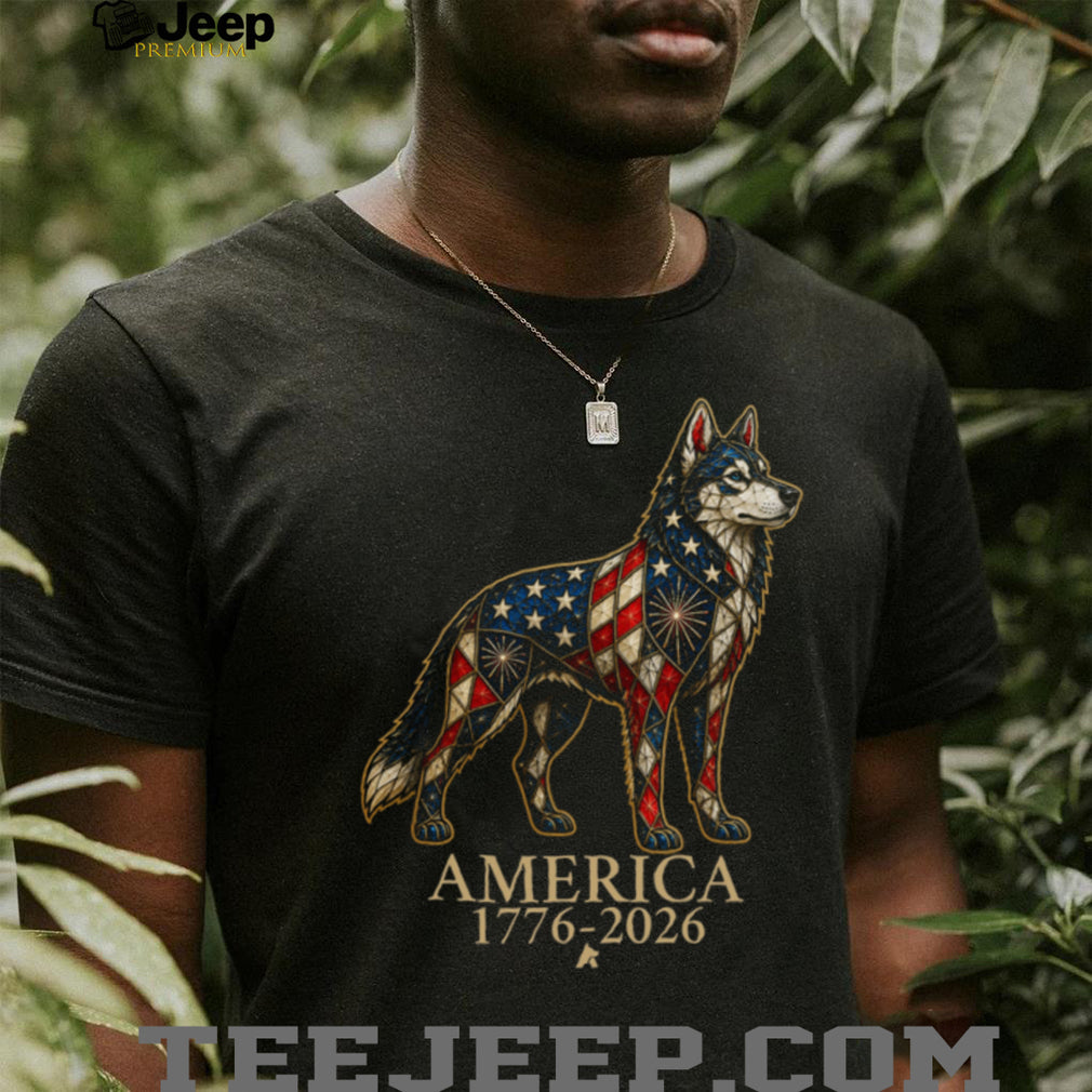 Patriotic Husky America 1776 2026 Stained Glass Style Shirt