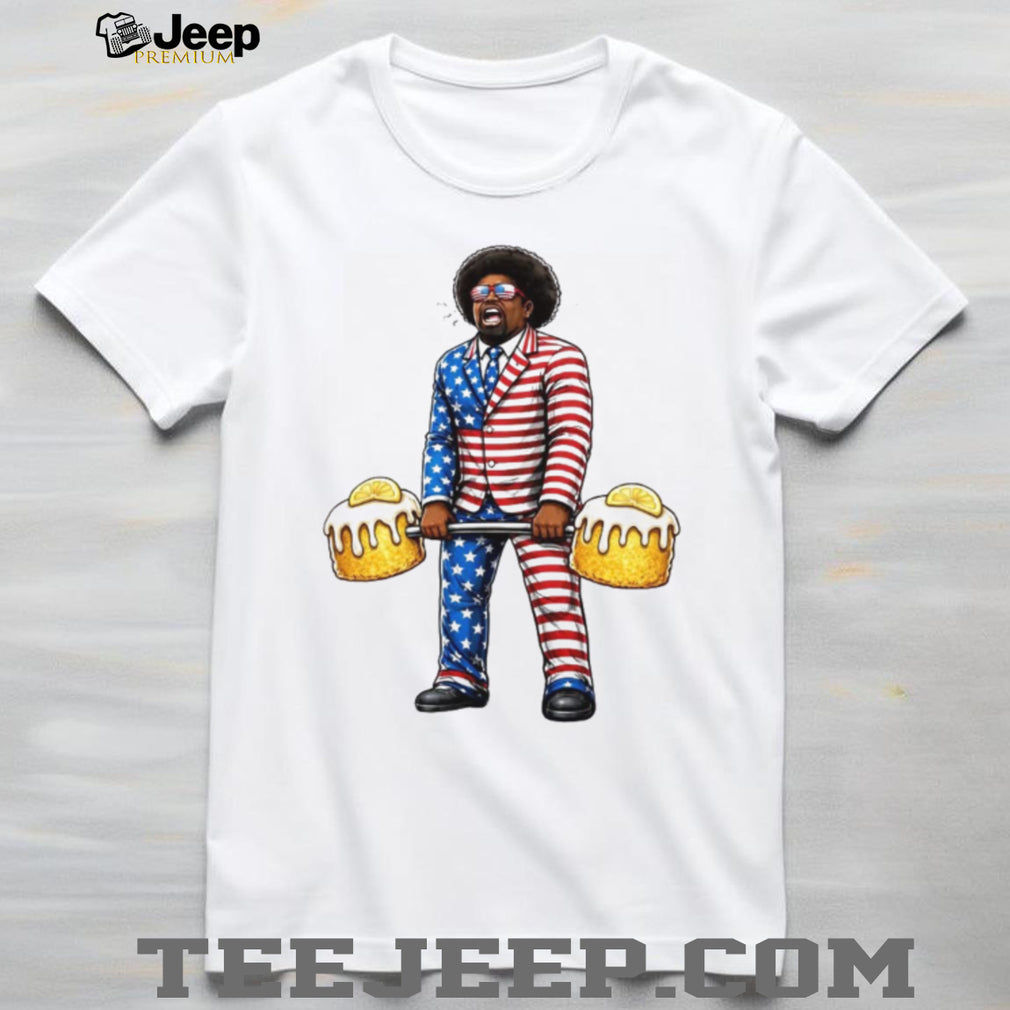 Patriotic Man Lifting Beer Barbell American Flag Suit T Shirt