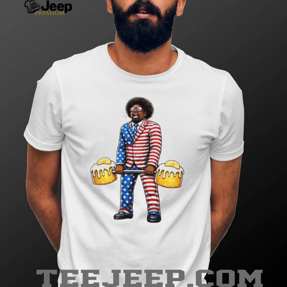 Patriotic Man Lifting Beer Barbell American Flag Suit T Shirt