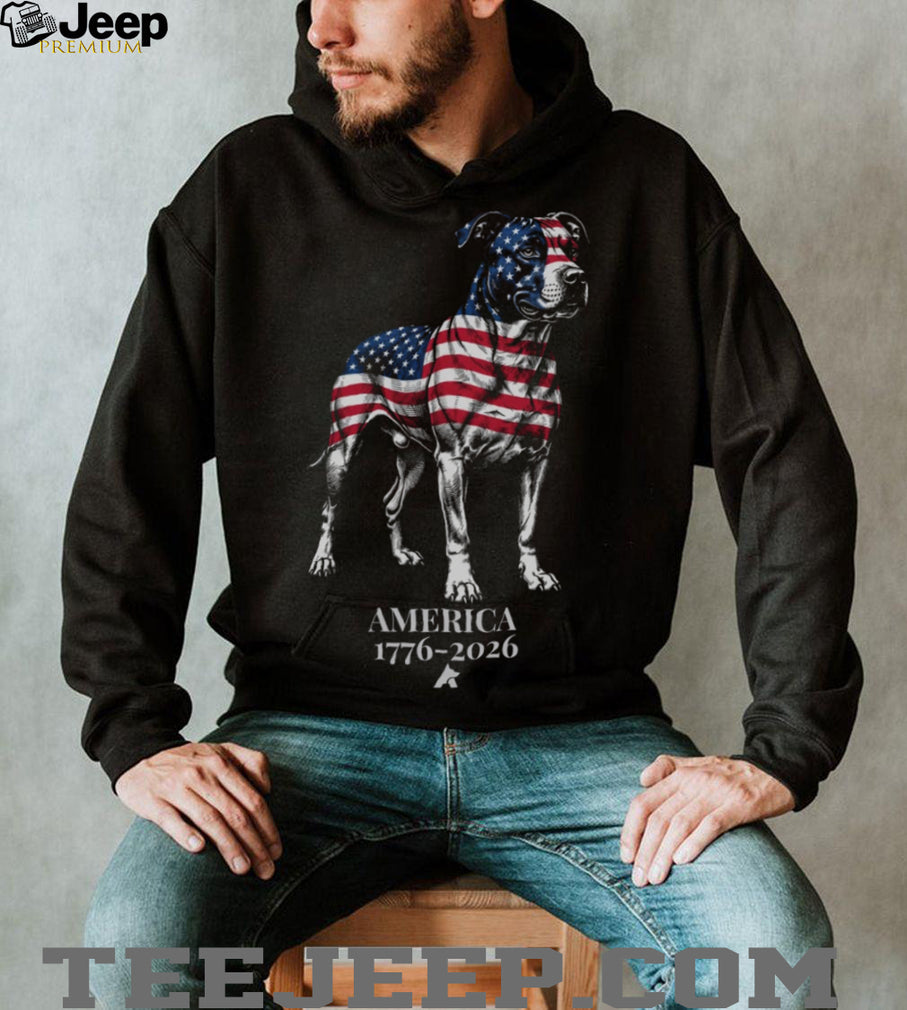 Patriotic Pitbull America 1776 2026 US Flag Graphic Shirt