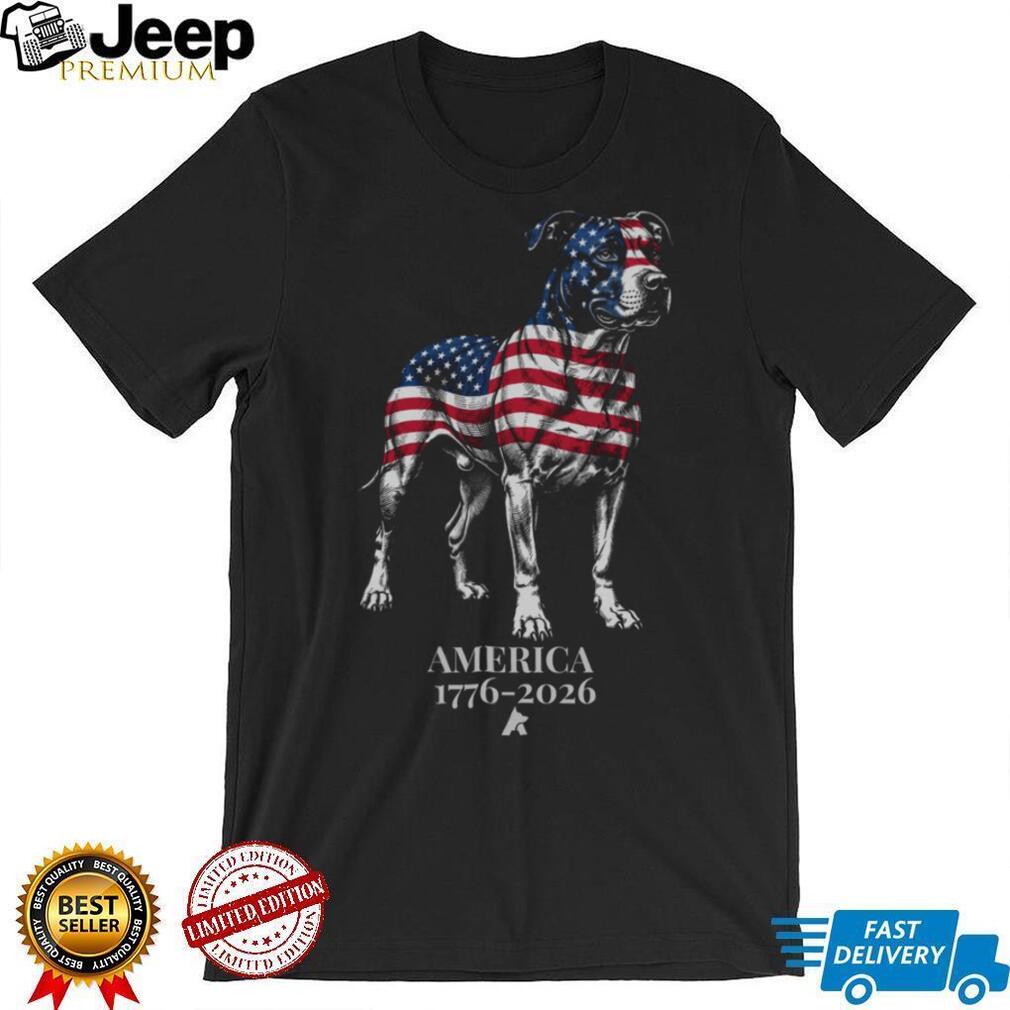 Patriotic Pitbull America 1776 2026 US Flag Graphic Shirt