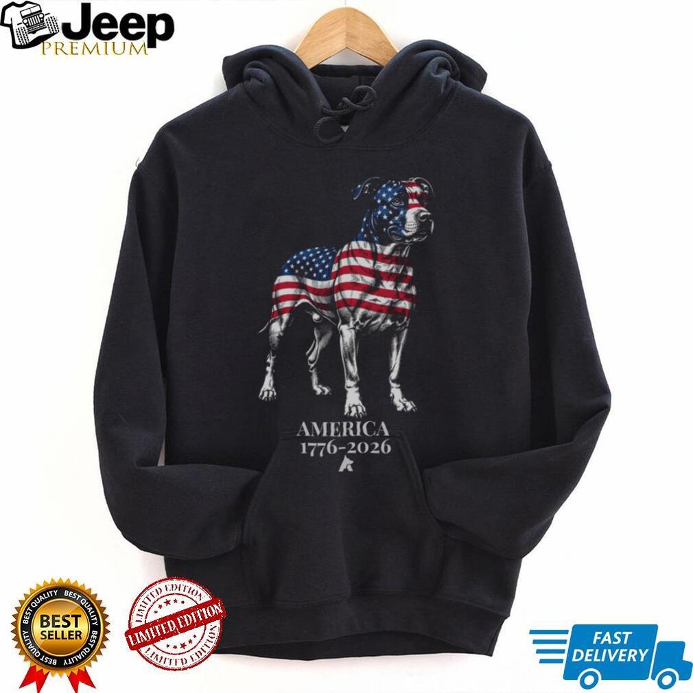 Patriotic Pitbull America 1776 2026 US Flag Graphic Shirt
