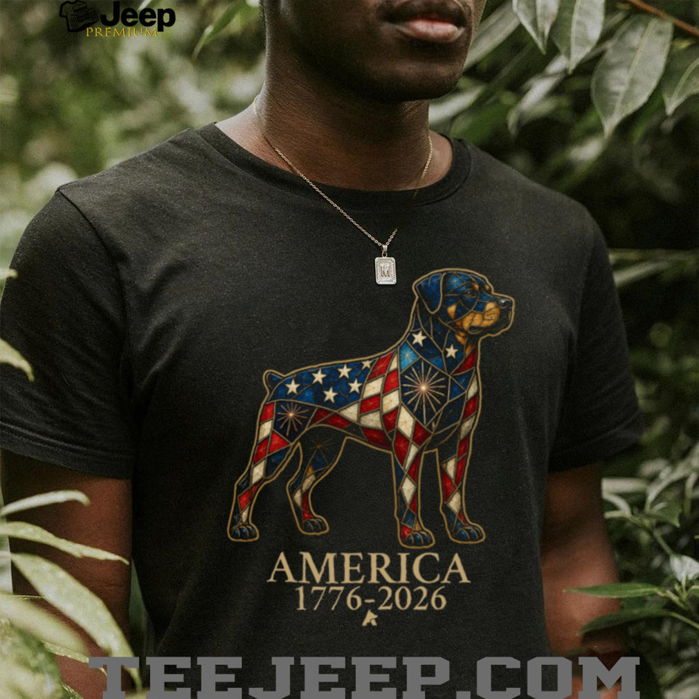 Patriotic Rottweiler America 1776 2026 Stained Glass Style Shirt