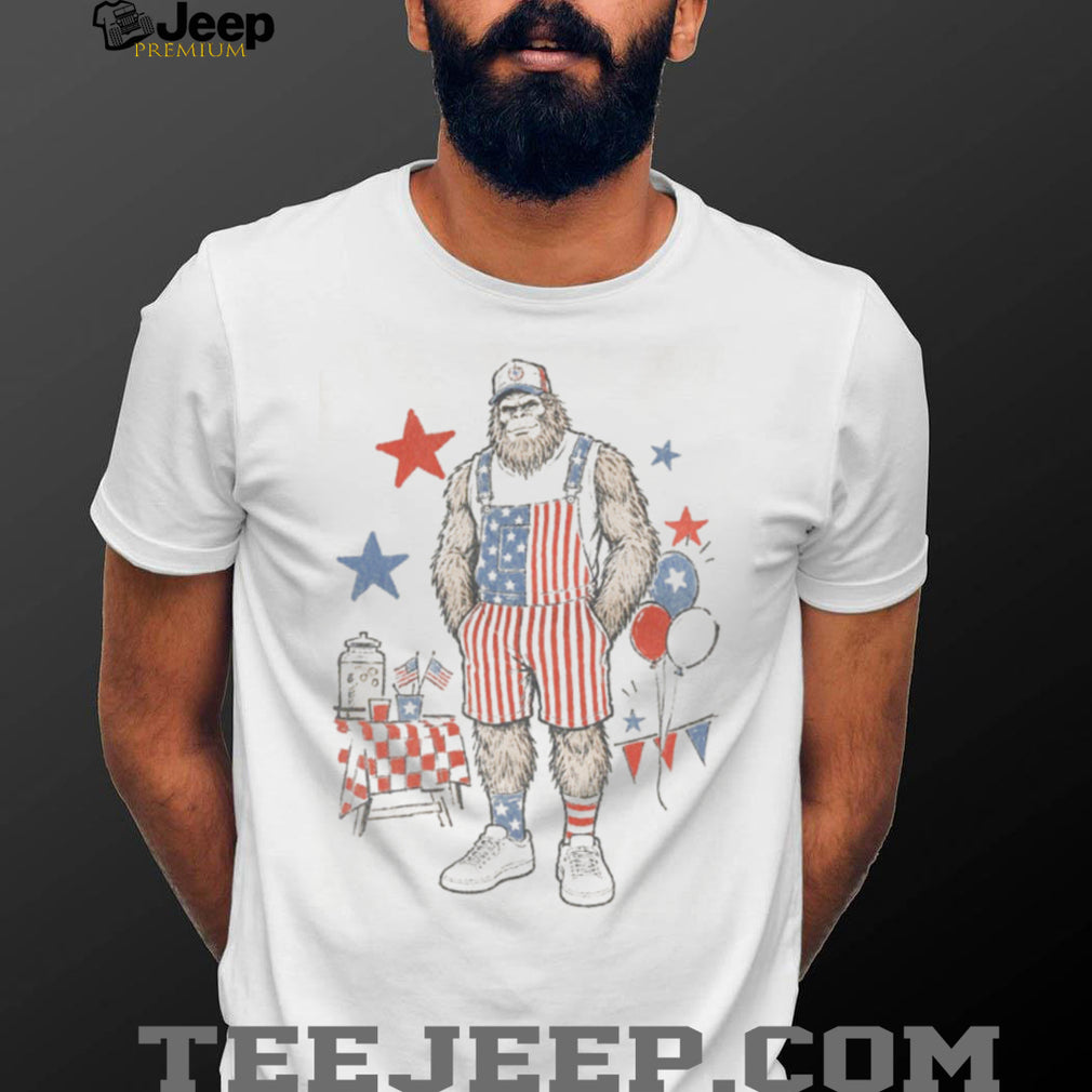 Patriotic Sasquatch USA Flag Overalls Fourth of July Shirt