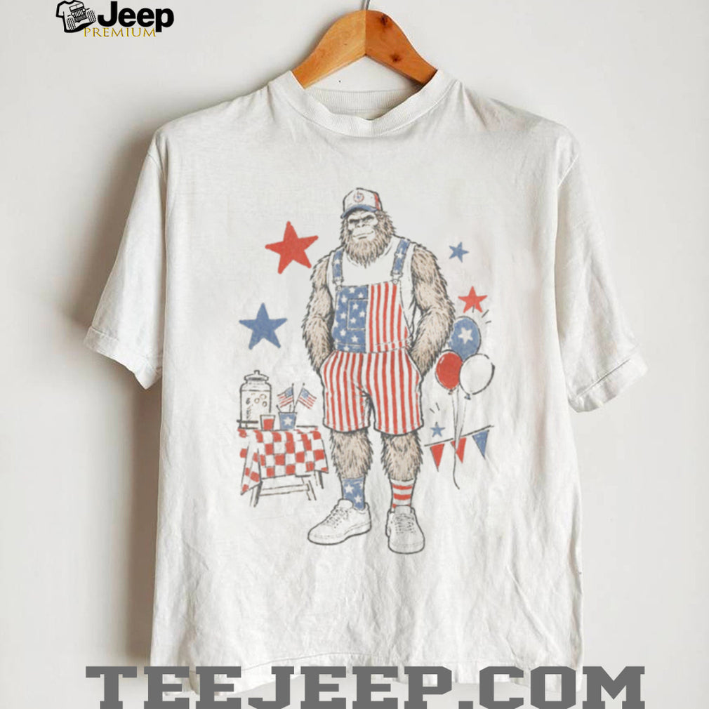 Patriotic Sasquatch USA Flag Overalls Fourth of July Shirt
