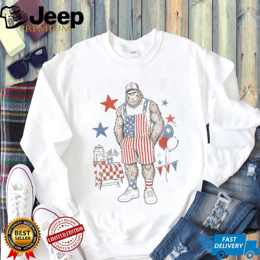 Patriotic Sasquatch USA Flag Overalls Fourth of July Shirt