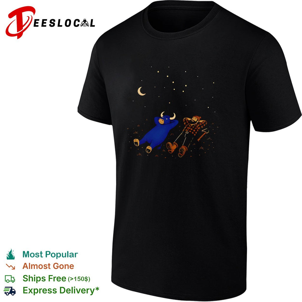 Paul Bunyan and Babe the Blue Ox Stargazing North Woods Legend Folklore Myth shirt