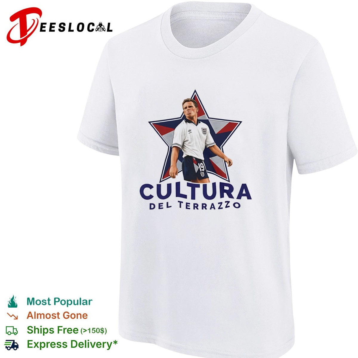 Paul Gascoigne England National Team Cultura del Terrazzo football soccer shirt