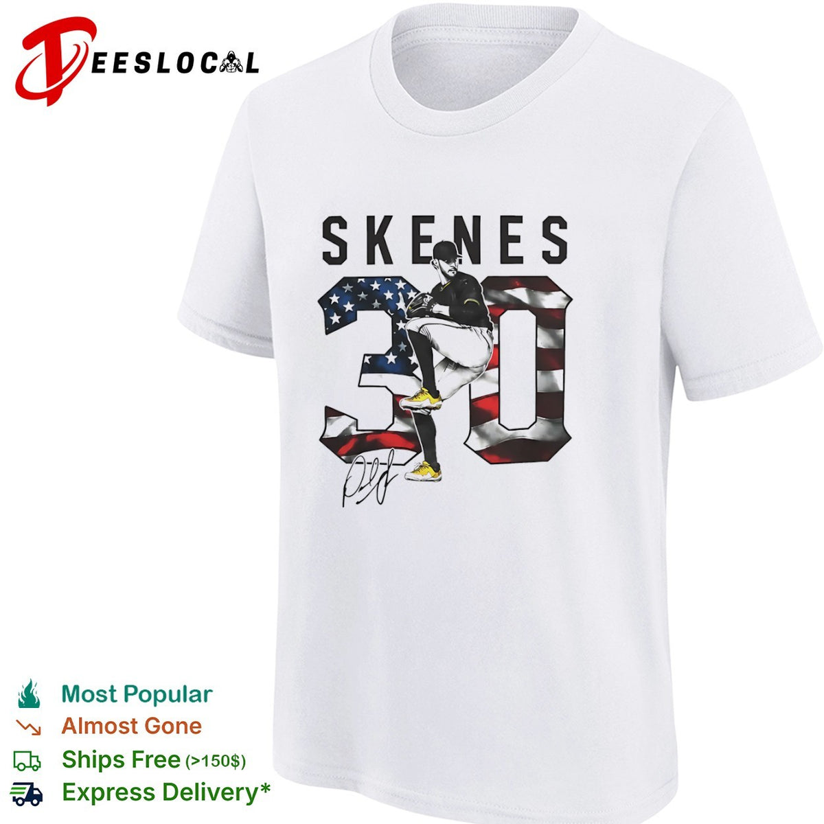 Paul Skenes Pittsburgh Pirates MLB Skenes 30 American Flag signature shirt