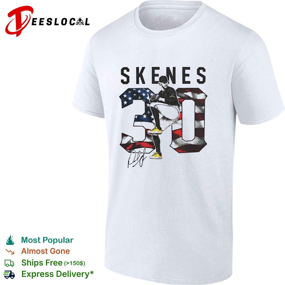 Paul Skenes Pittsburgh Pirates MLB Skenes 30 American Flag signature shirt