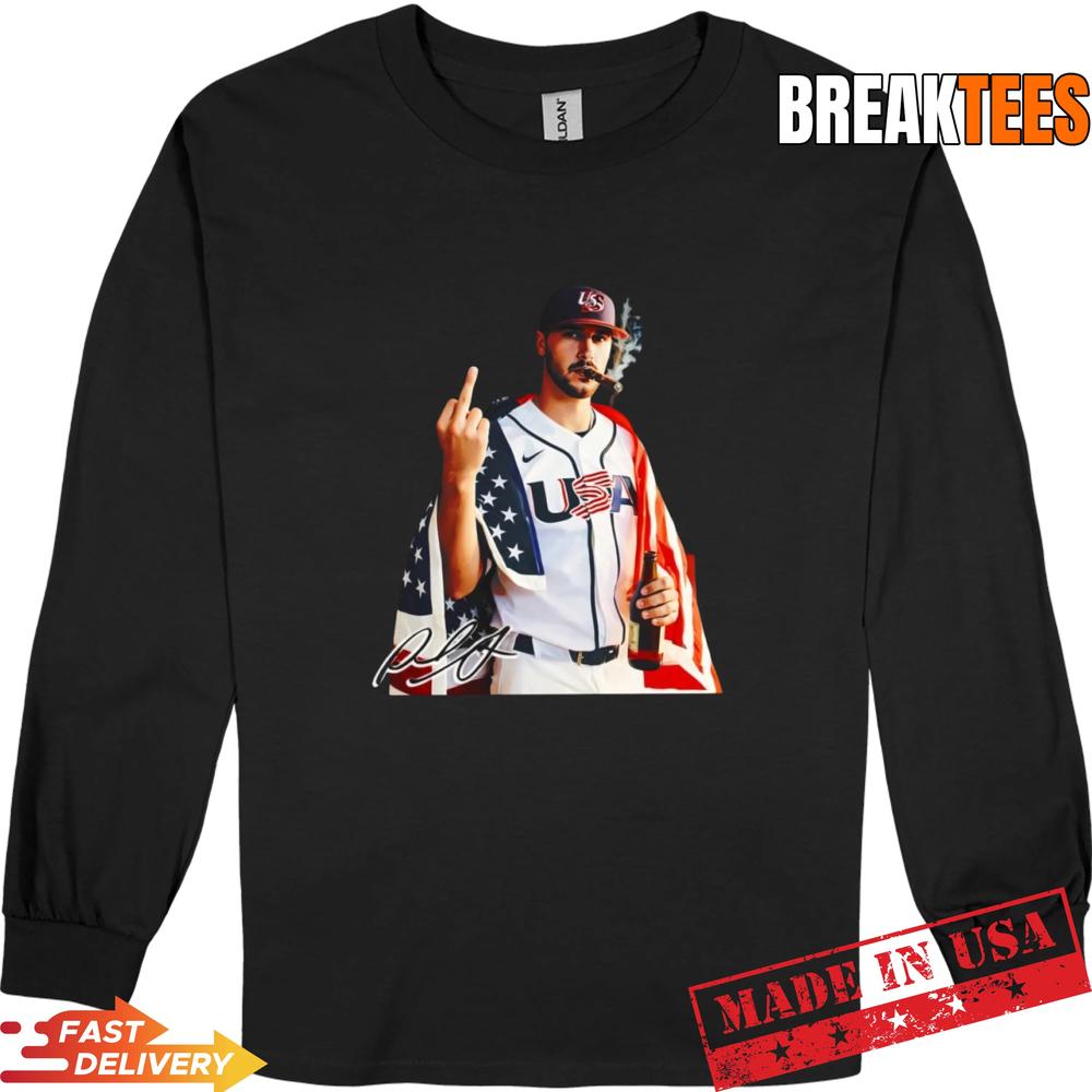 Bold Paul Skenes USA Baseball Smoking And Middle Finger T-Shirt