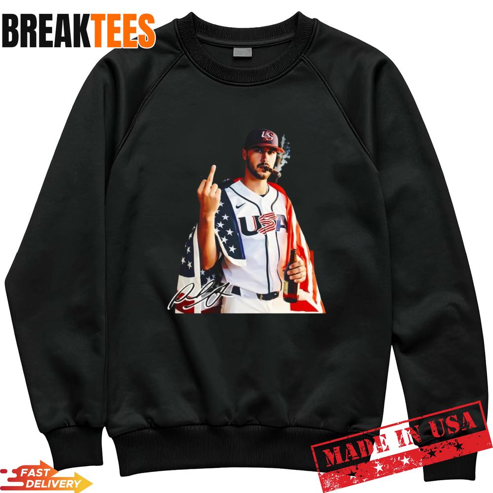 Bold Paul Skenes USA Baseball Smoking And Middle Finger T-Shirt