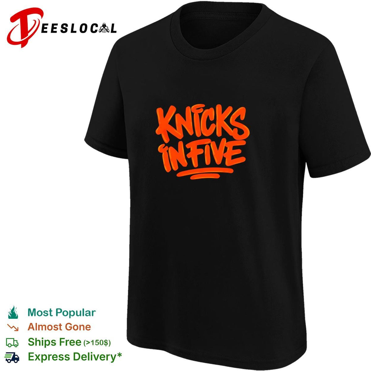 Knicks in five hand lettered graffiti style basketball graphic shirt