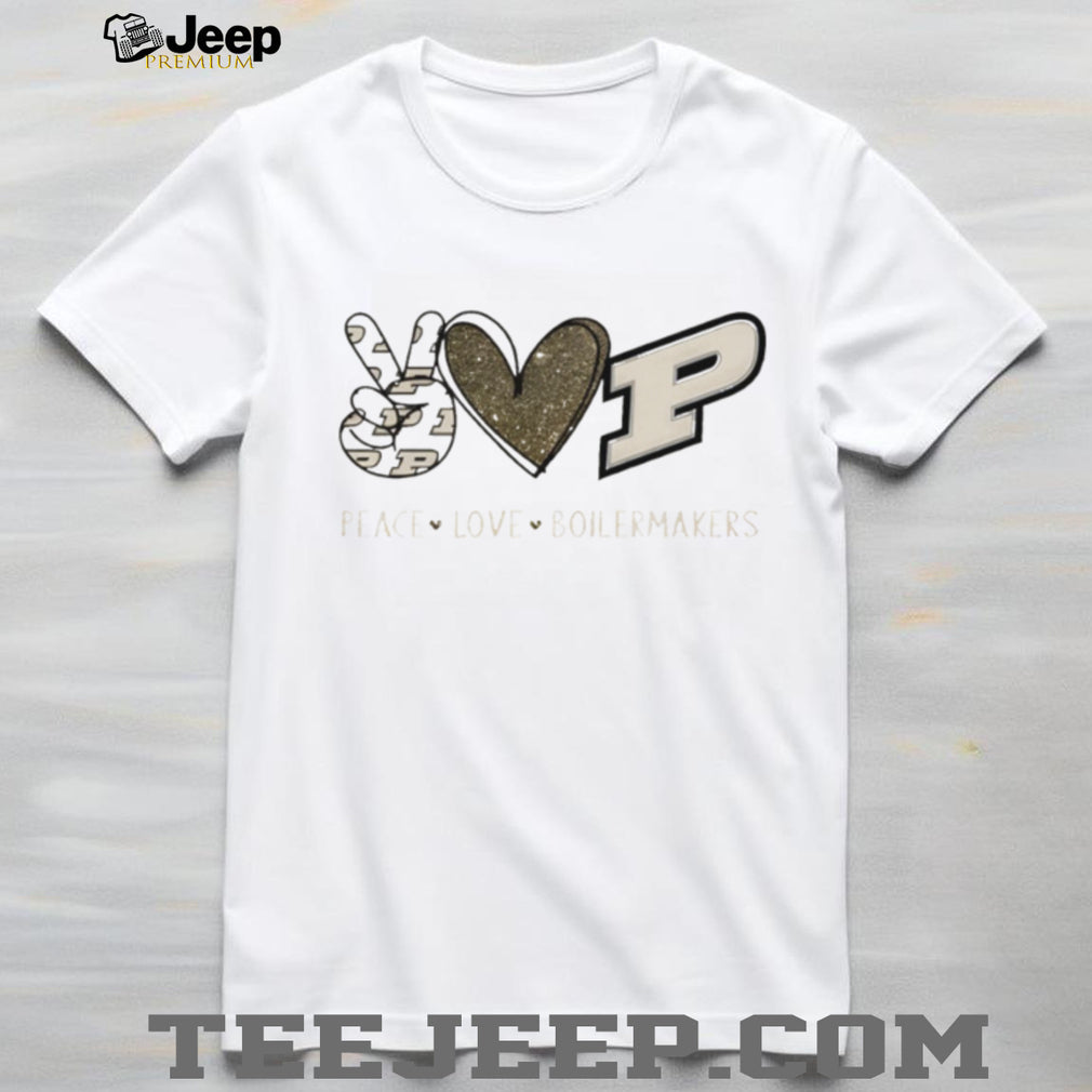 Peace Love Boilermakers Purdue University Glitter Fan Shirt