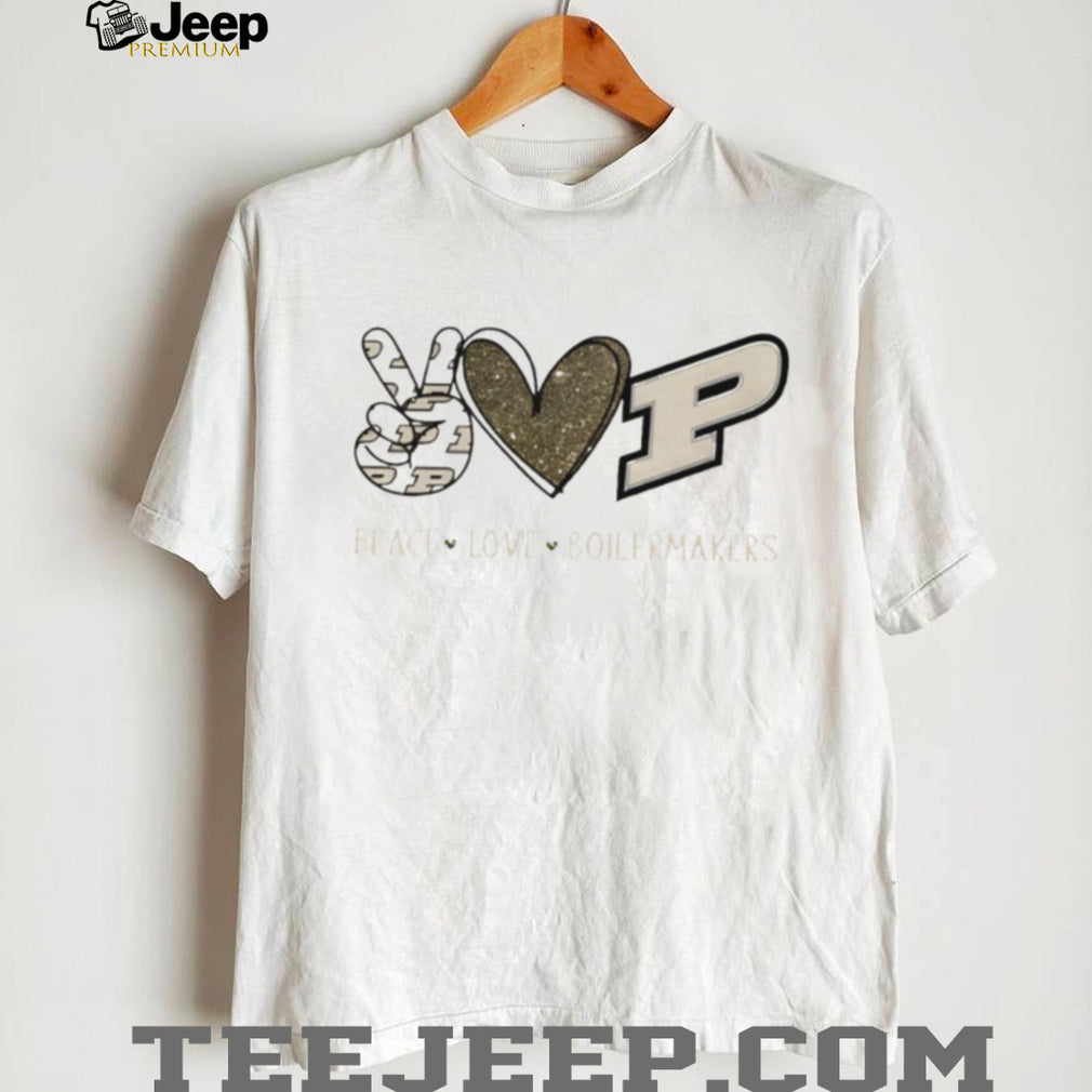 Peace Love Boilermakers Purdue University Glitter Fan Shirt