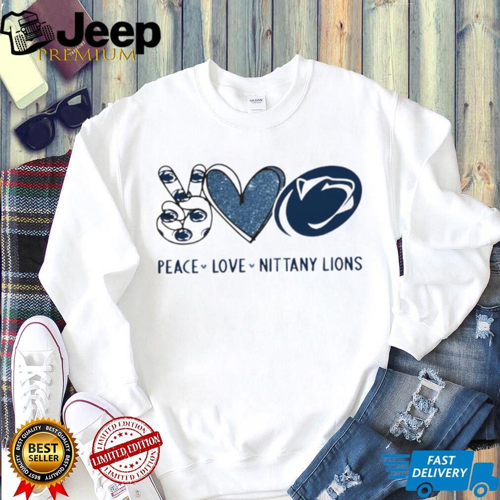 Peace Love Nittany Lions Penn State Blue Glitter Fan T Shirt