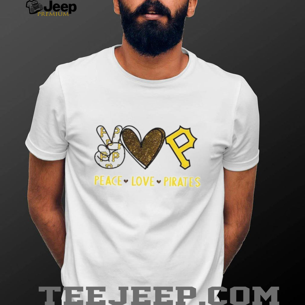 Peace Love Pittsburgh Pirates Baseball Gold Glitter Logo T Shirt