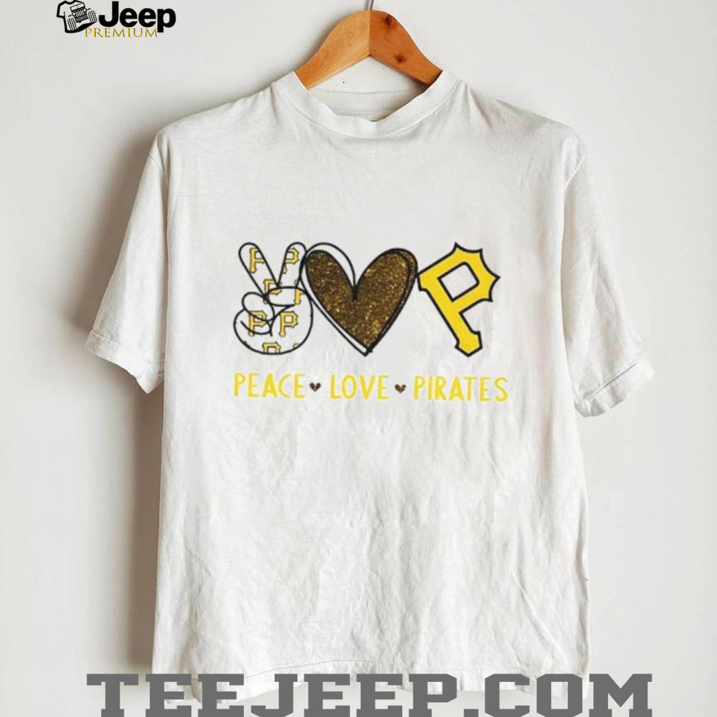 Peace Love Pittsburgh Pirates Baseball Gold Glitter Logo T Shirt