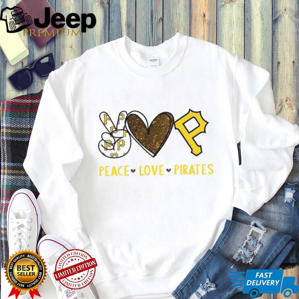 Peace Love Pittsburgh Pirates Baseball Gold Glitter Logo T Shirt