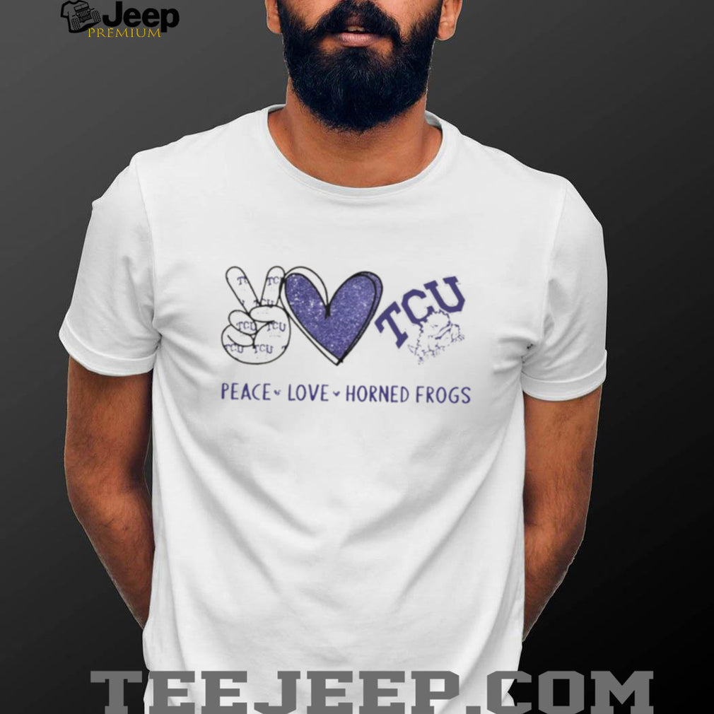 Peace Love TCU Horned Frogs Purple Glitter Fan T Shirt
