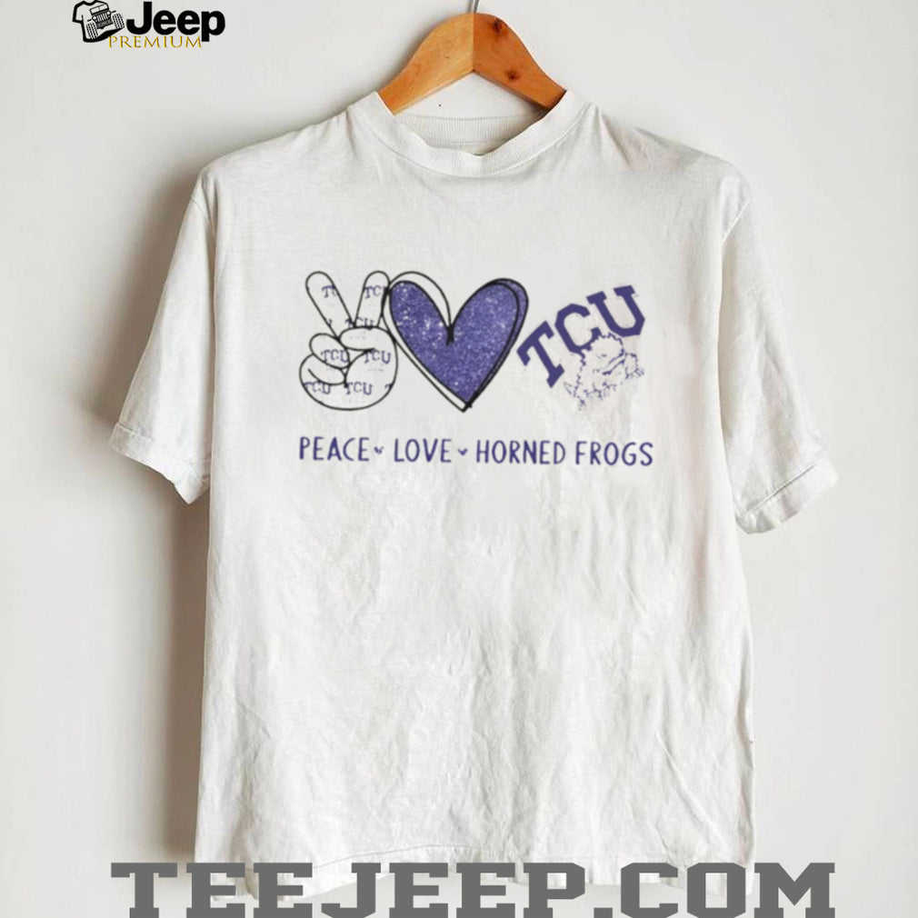 Peace Love TCU Horned Frogs Purple Glitter Fan T Shirt