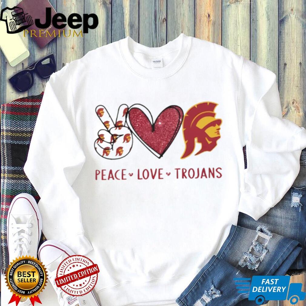 Peace Love USC Trojans Cardinal and Gold Fan T Shirt