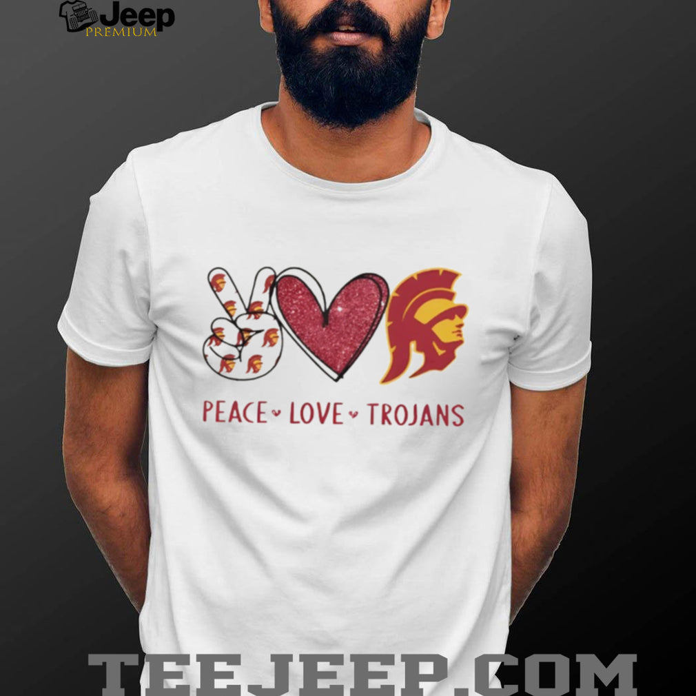 Peace Love USC Trojans Cardinal and Gold Fan T Shirt