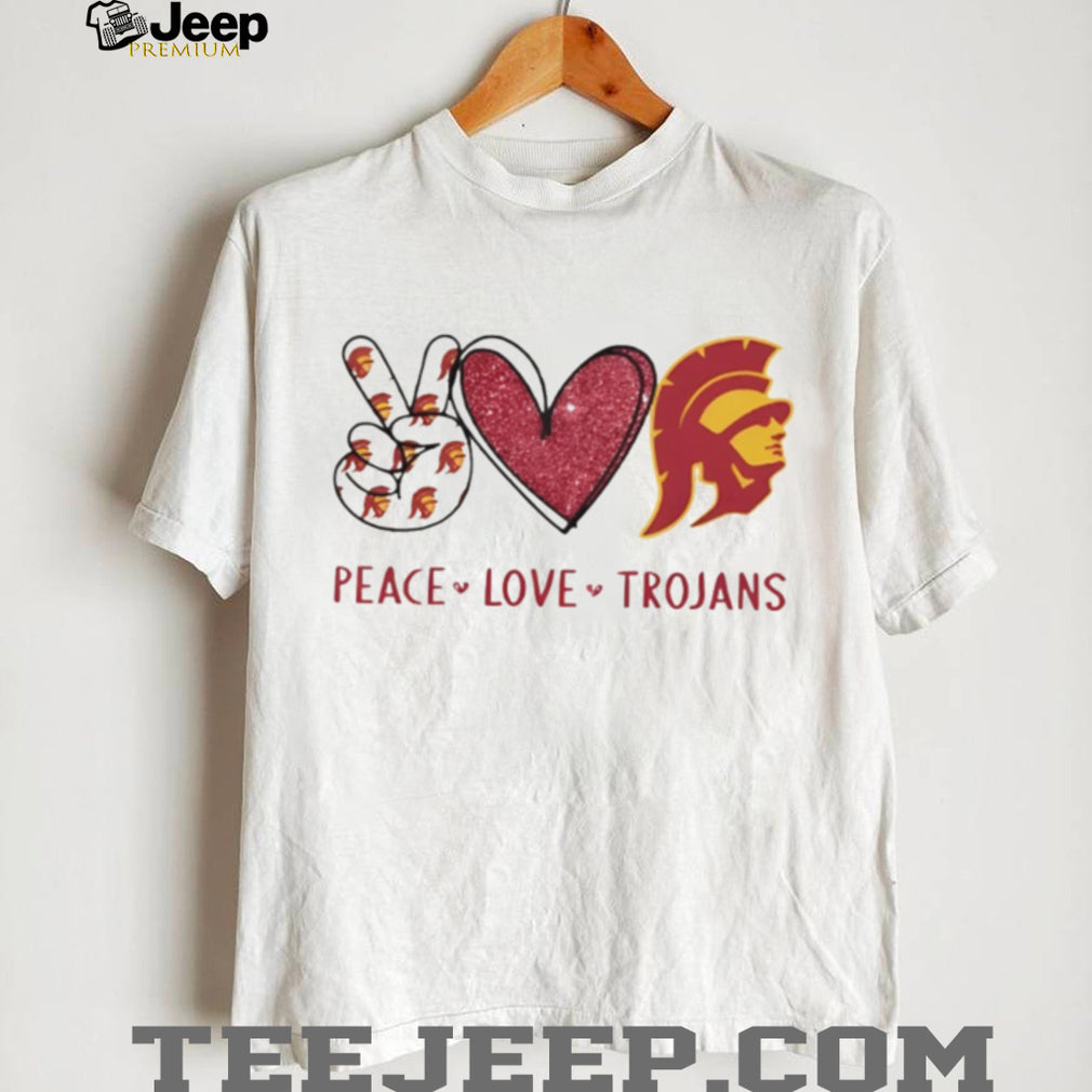 Peace Love USC Trojans Cardinal and Gold Fan T Shirt