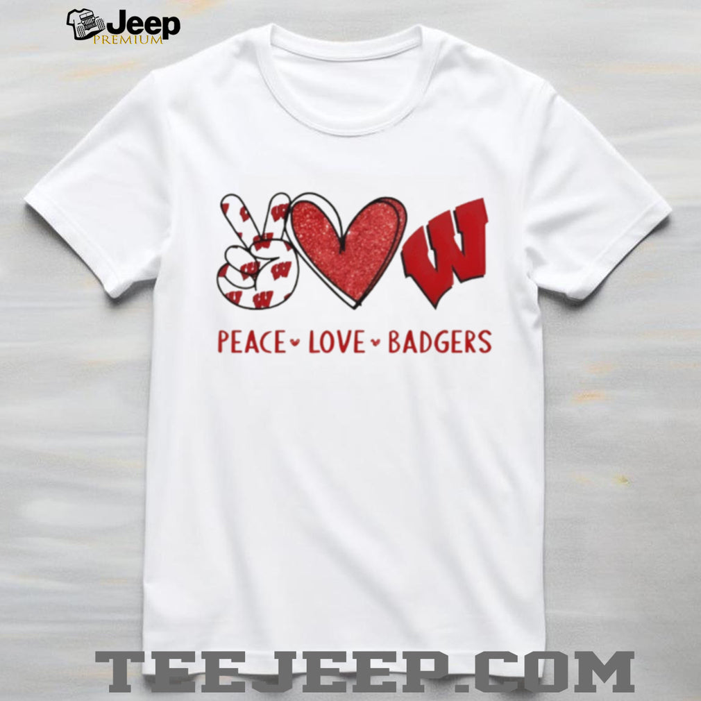 Peace Love Wisconsin Badgers Red and White Game Day T Shirt