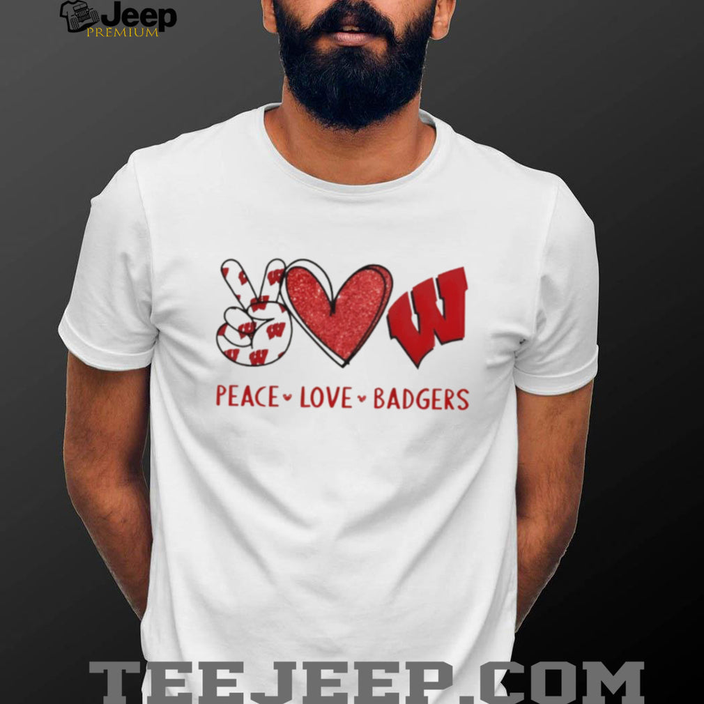 Peace Love Wisconsin Badgers Red and White Game Day T Shirt