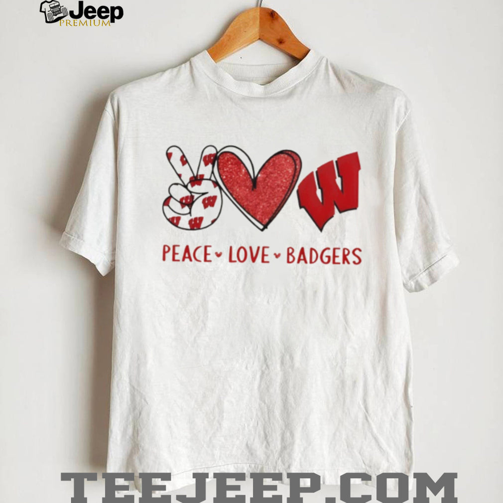 Peace Love Wisconsin Badgers Red and White Game Day T Shirt