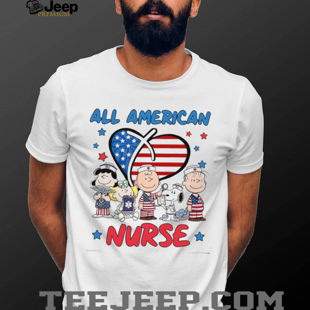 Peanuts Gang All American Nurse Heart Patriotic Graphic Shirt