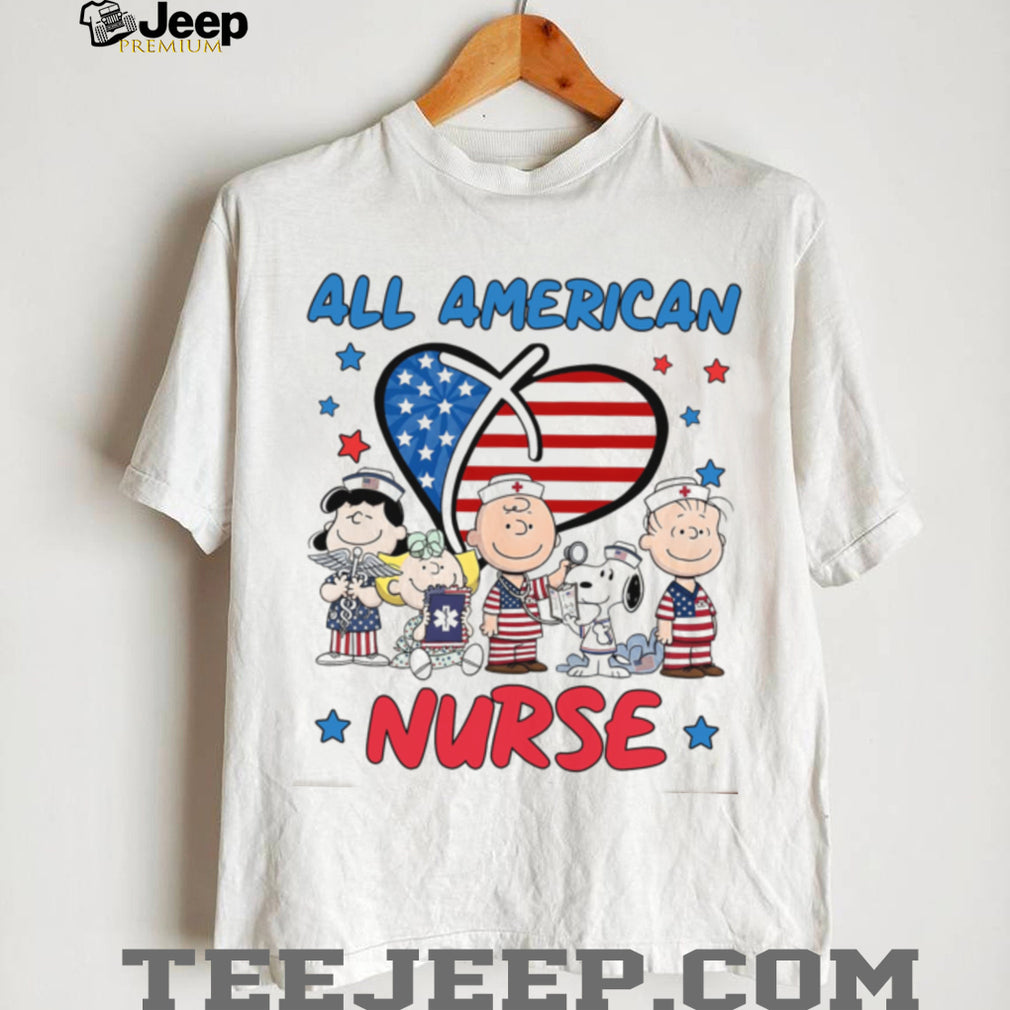 Peanuts Gang All American Nurse Heart Patriotic Graphic Shirt