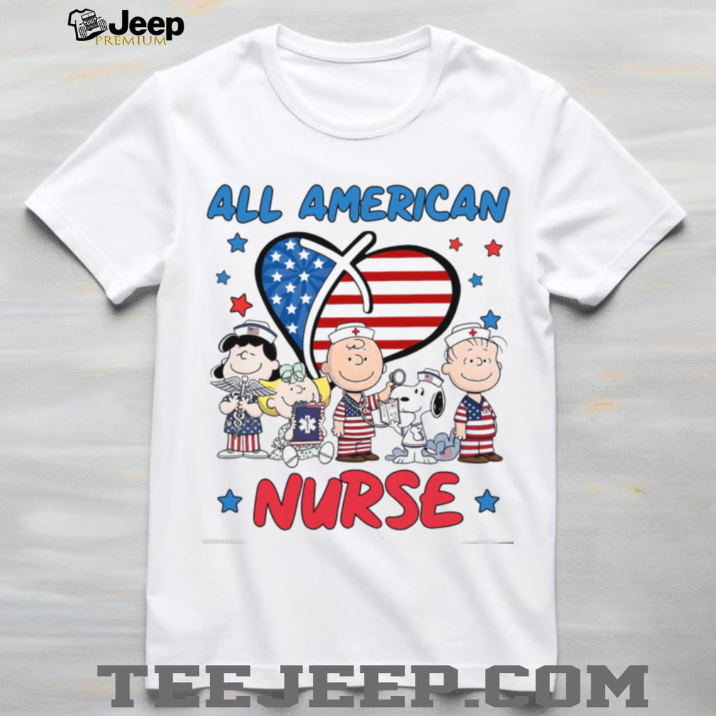 Peanuts Gang All American Nurse Heart Patriotic Graphic Shirt
