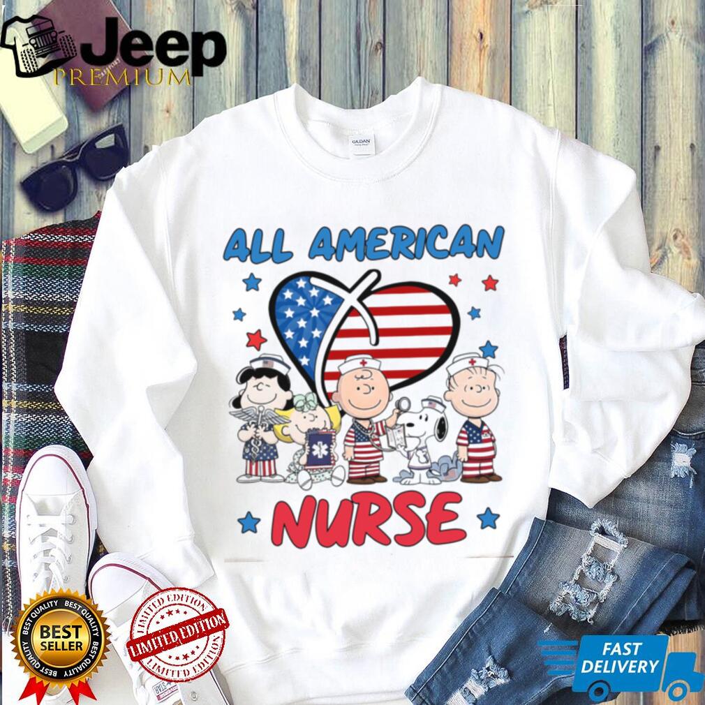 Peanuts Gang All American Nurse Heart Patriotic Graphic Shirt