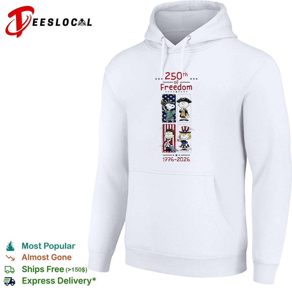 Peanuts characters 250th of freedom 1776 2026 patriotic stamp portraits shirt