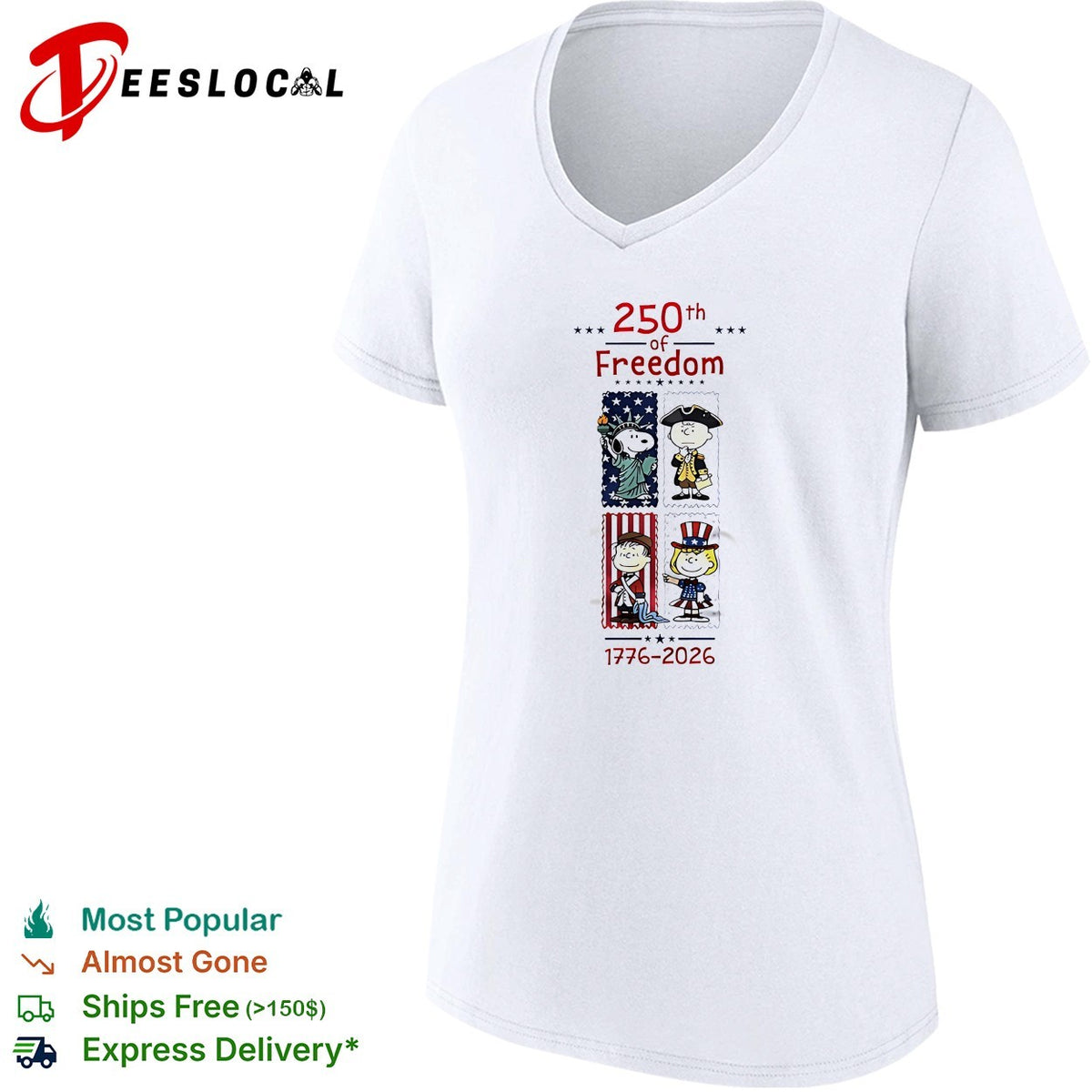 Peanuts characters 250th of freedom 1776 2026 patriotic stamp portraits shirt