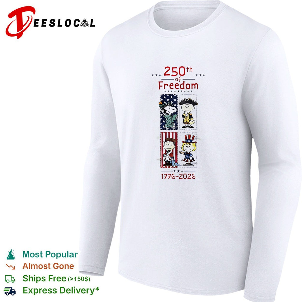 Peanuts characters 250th of freedom 1776 2026 patriotic stamp portraits shirt