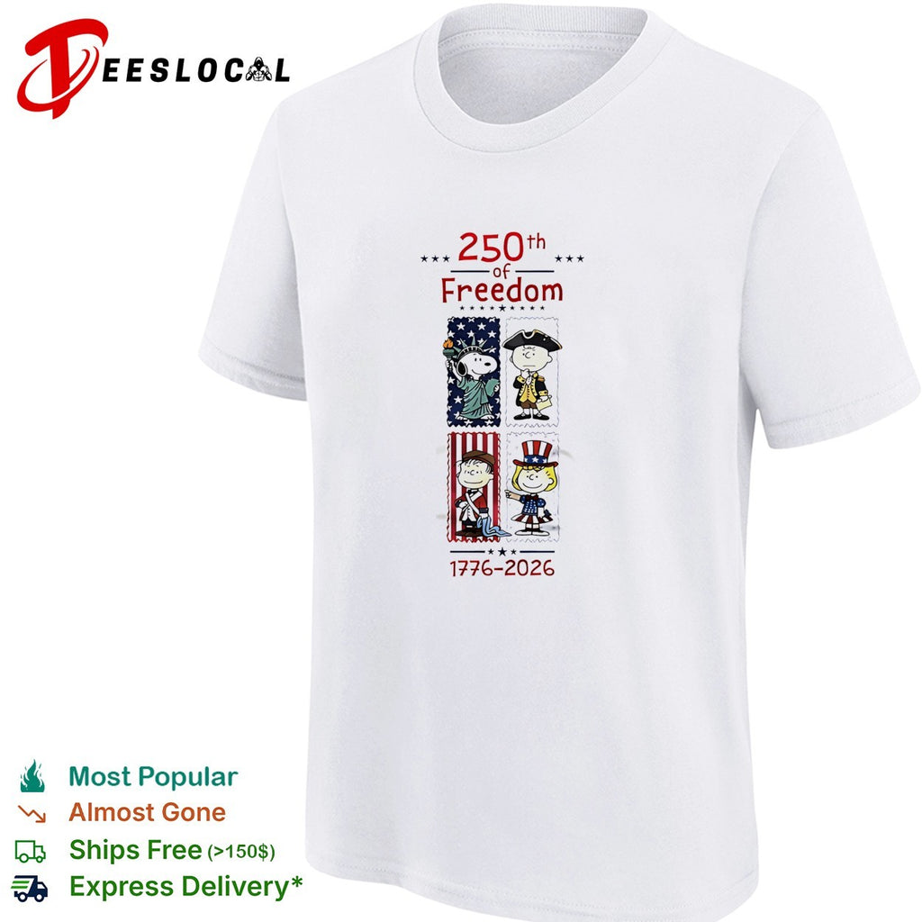 Peanuts characters 250th of freedom 1776 2026 patriotic stamp portraits shirt