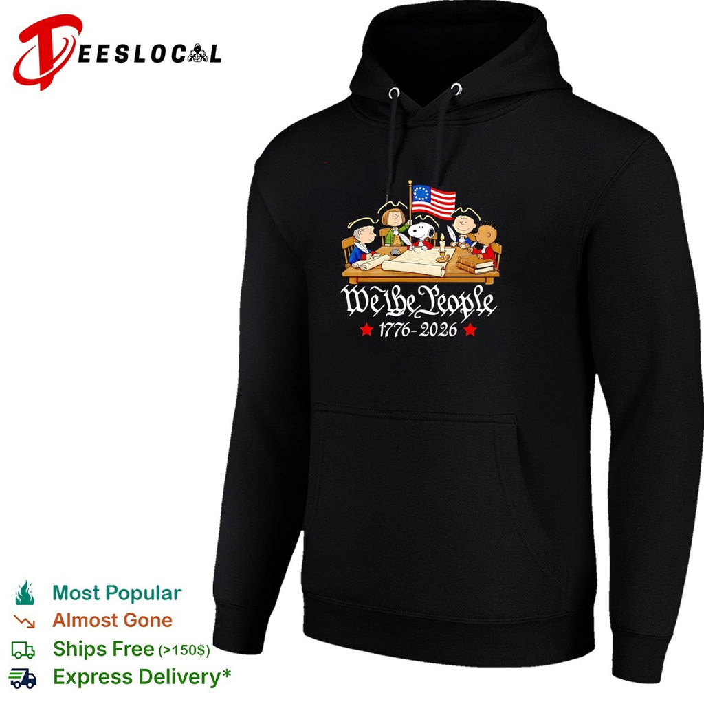 Peanuts characters we the people 1776 2026 signing declaration table scene shirt
