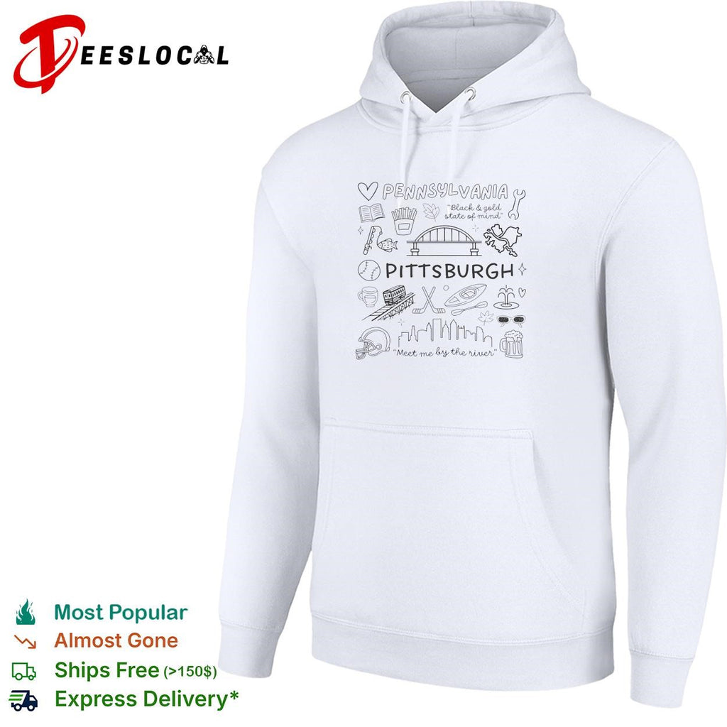 Pennsylvania Pittsburgh black and gold state of mind meet me by the river doodle shirt