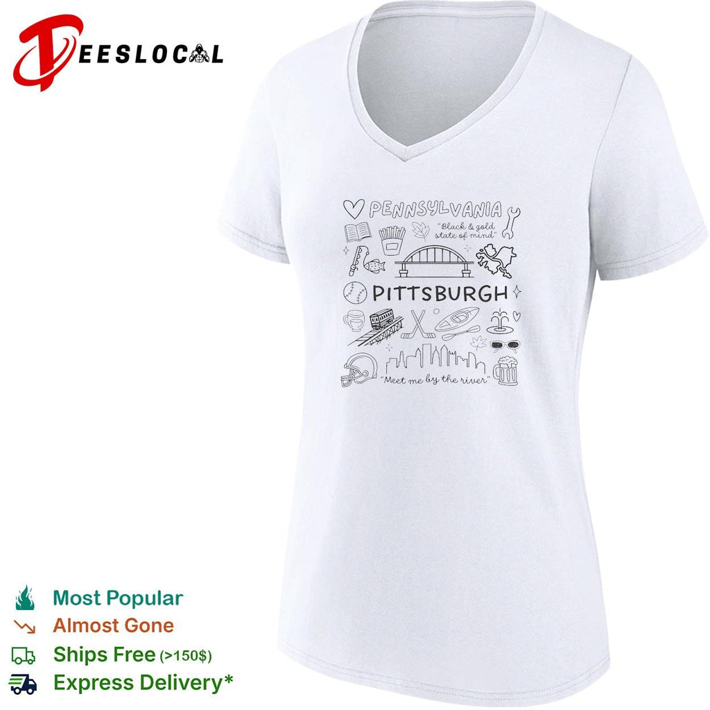 Pennsylvania Pittsburgh black and gold state of mind meet me by the river doodle shirt