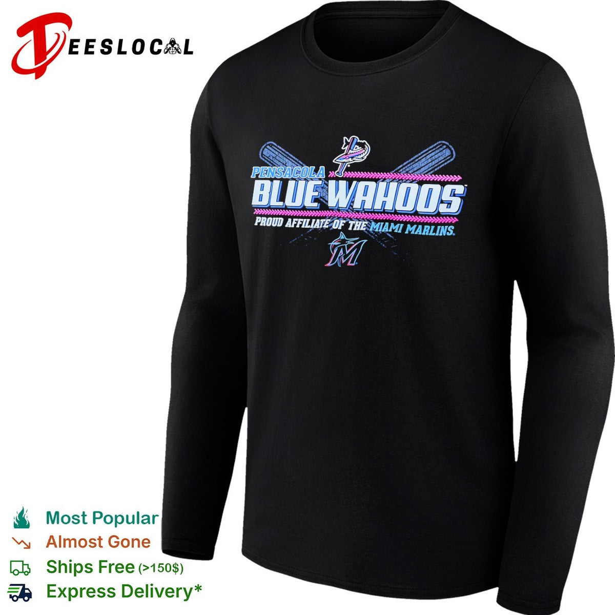 Pensacola Blue Wahoos Miami Marlins proud affiliate of the crossed bats shirt