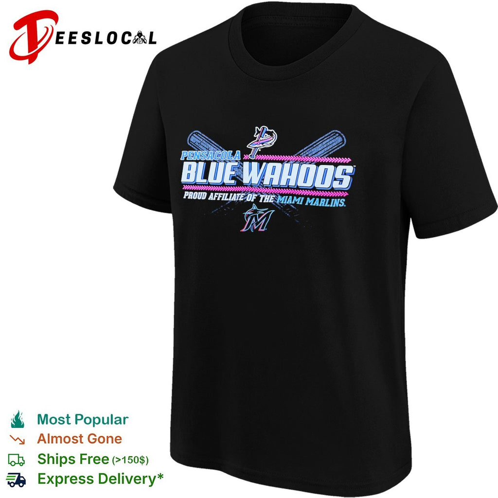 Pensacola Blue Wahoos Miami Marlins proud affiliate of the crossed bats shirt