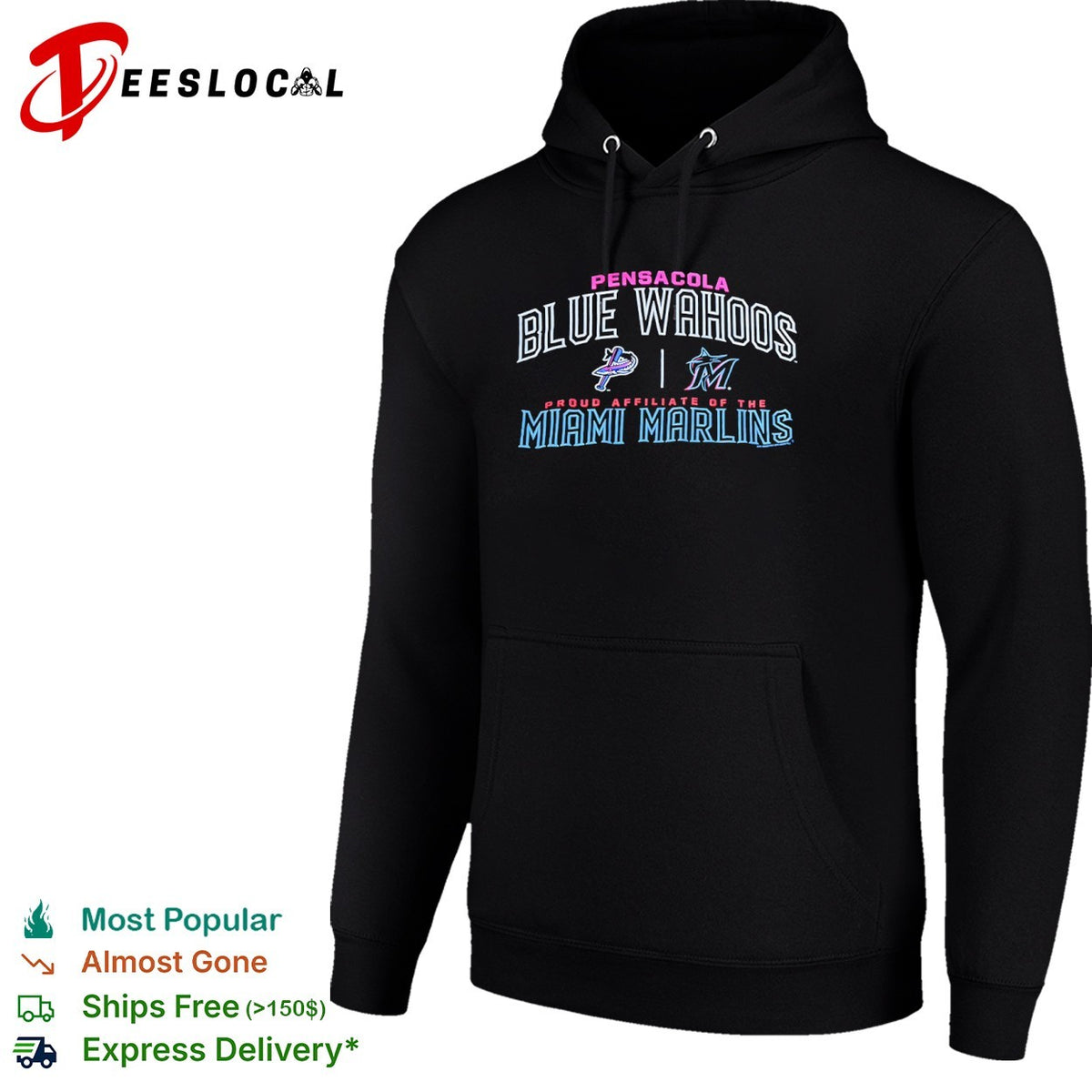 Pensacola Blue Wahoos vs Miami Marlins proud affiliate of the team logos shirt