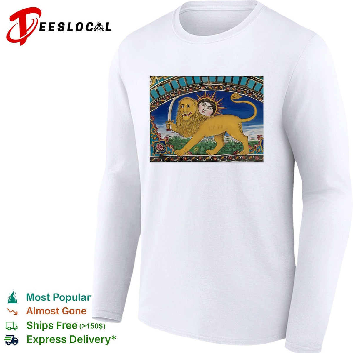 Persian lion and sun ornate mosaic tile classical historic art shirt