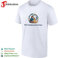 Pet Compassion Care woman with golden retriever heart logo shirt