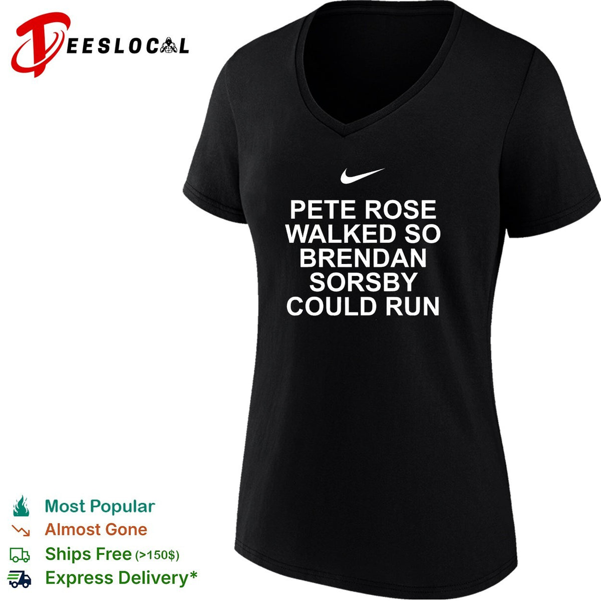 Pete Rose walked so Brendan Sorsby could run baseball quote bold text shirt