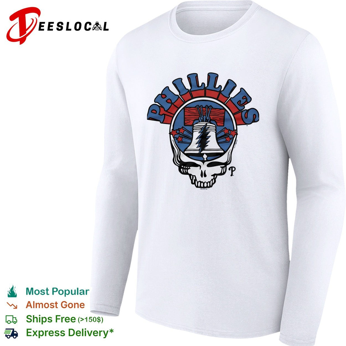 Philadelphia Phillies x Grateful Dead skull Liberty bell MLB graphic shirt