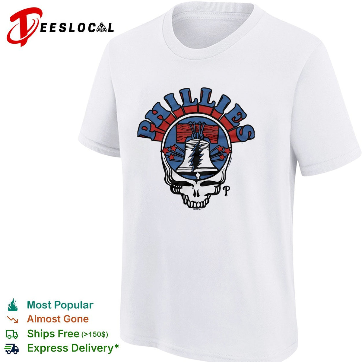 Philadelphia Phillies x Grateful Dead skull Liberty bell MLB graphic shirt